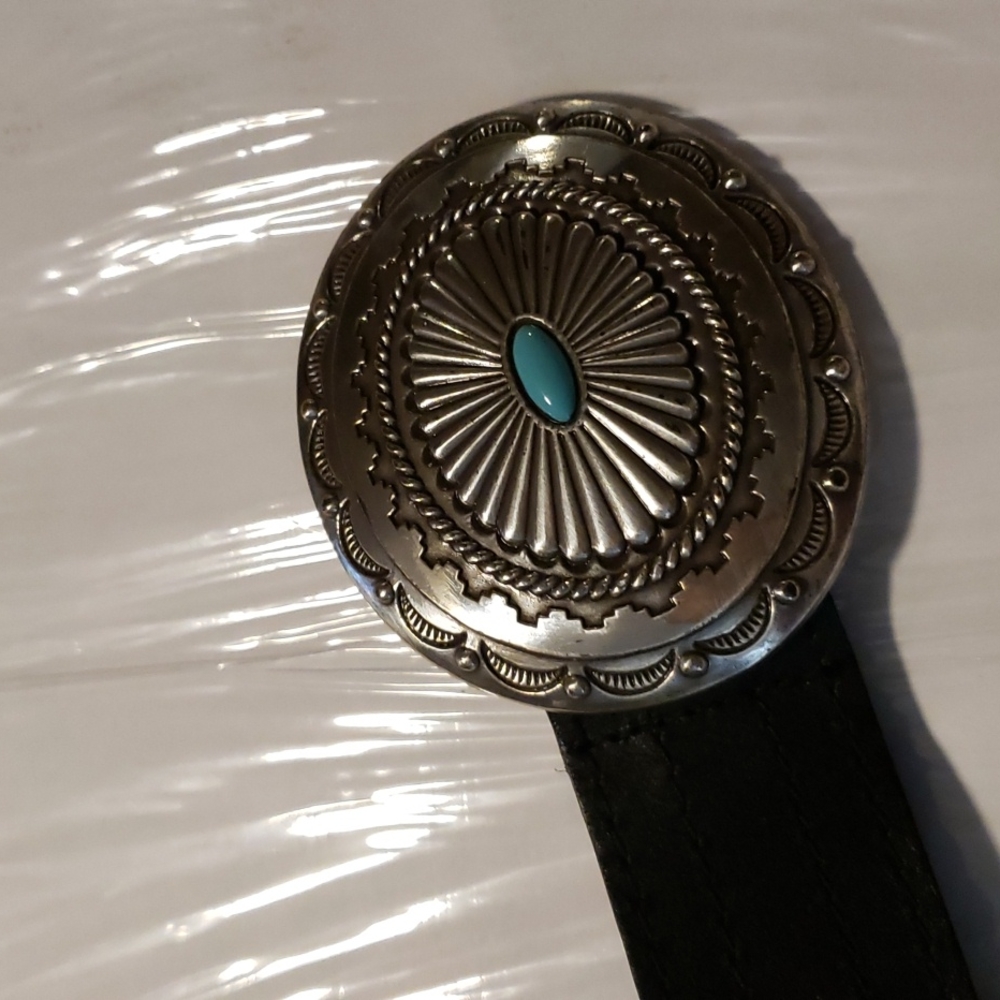 Black leather medium belt ,silver grommet accents